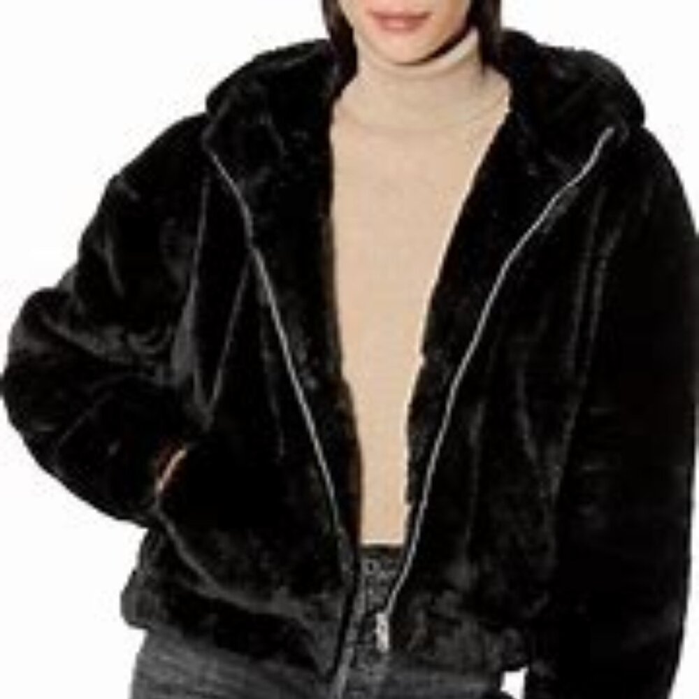 UGG Mandy Faux Fur Hooded Jacked  in Tar Color  SZ L  NEW